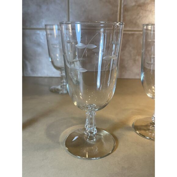 4 - VTG Libbey StemWare Goblet Etched Cut Hand Blown 1950’s Footed Beverage A25 - Picture 6 of 13